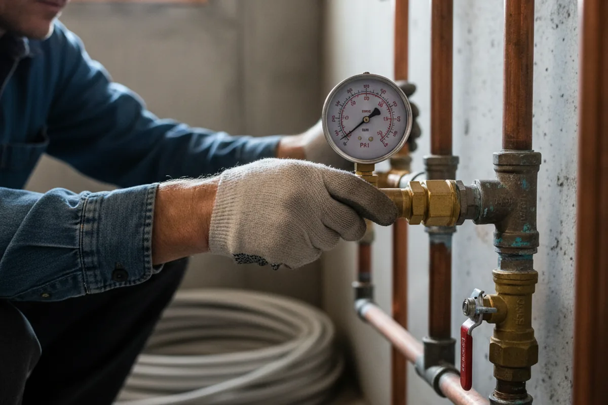 Pressure testing a repaired line during Water Line Repair in Stafford